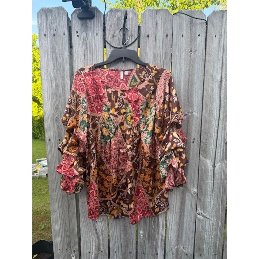 Bohemian Cottagecore Peasant Cato Womens Patchwork Floral Paisley‎ Blouse 14/16W